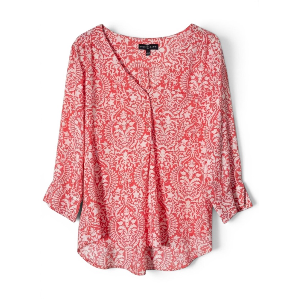Fred David Damask Print Blouse‎ Womens XL Lightweight Boho Coastal Grandmother